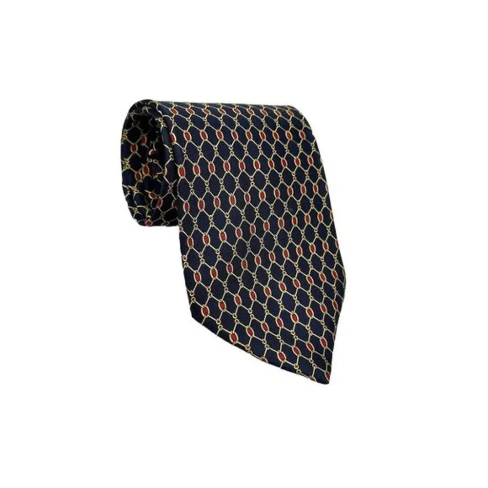 Brooks‎ Brothers Makers Mens Necktie Tie Blue Red Gold Chain Links Print silk